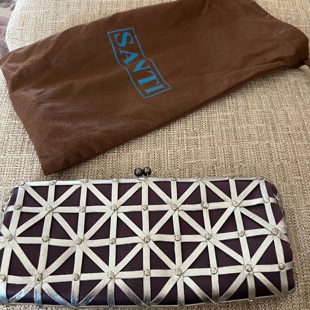 Santi real leather clutch bag with chain strap